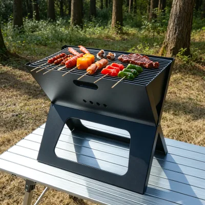 Premium X-Shape Foldable Notebook Charcoal BBQ Grill Lightweight 3KG Portable Steel Outdoor Barbecue 2-5 People Camping Picnic