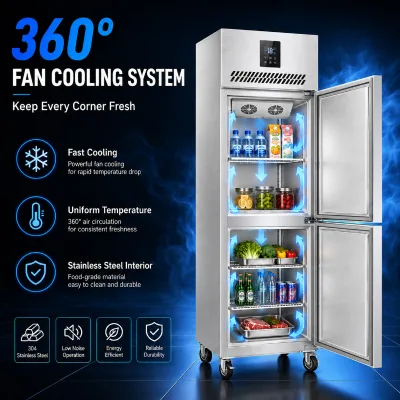 Commercial Single-Temperature 2 Door Upright Refrigerator 500L Stainless Steel Fan Cooling Digital Display Chiller OEM R290