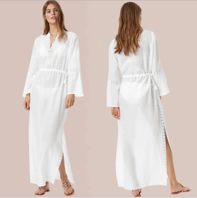 Fashion Ladies Long Sleeve Beach Wear Crochet Lace Dress Women Casual Long Dress
