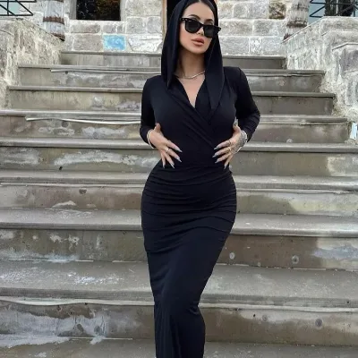 Women's New Sexy Casual Solid Color Long-sleeved Hooded Slim Sheath Dress Womens Skirts