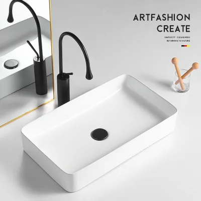 Modern Simple Modern Luxury Countertop Basin Square Washbasin Single Sink Balcony Ceramic Small Size Household