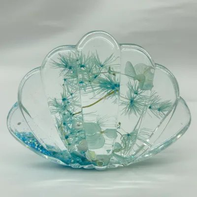 Seashell Shape Liquid Motion Bubbler Dried Flower Floating Sequins Acrylic Liquid Timer Sensory Stress Relief Desktop Ornament