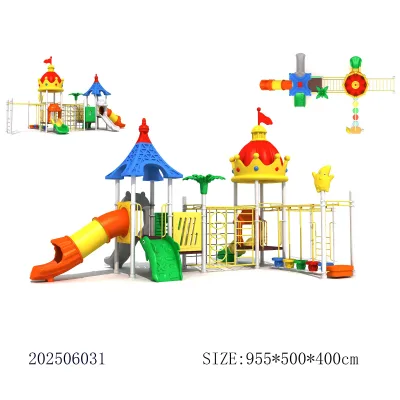 Commercial Children's Park Steel Plastic Play Structure Crown Spire Roofs Combination Slide Set for Kindergarten Amusement
