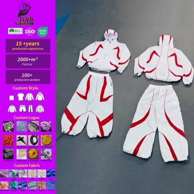 US Free Tax Custom Zipper up Soft Shell Trackpants 2 Piece Set Men With Piping Elastic Cuffs Nylon Color Windbreaker Tracksuit
