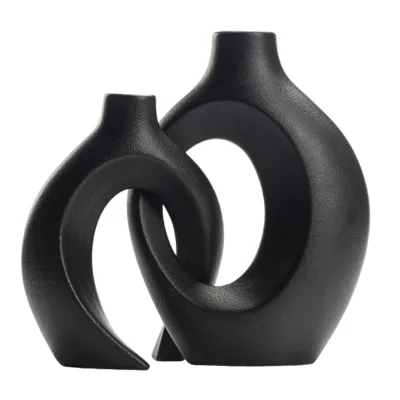 White Boho Ceramic Vase Snuggle Hollow Ceramic Vase Set of 2 Modern Vases for Home Decor