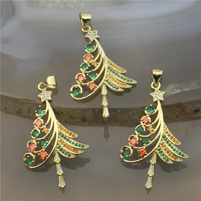 CH-LAP0558 Festival CZ Plated Gold Plating Pendant,zircon Micro Paved Christmas Tree Pendant,present Charms Wholesale Jewelry