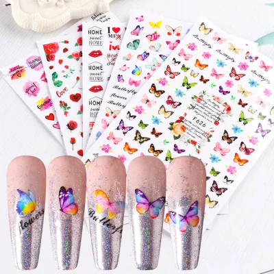 New Style Summer 3D Butterfly Decals Vintage Rose Floral Colorful Spring \Flowers Nail Art Sticker