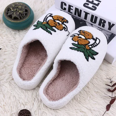 Winter Half-Wrap Cartoon-Cute Hawaiian Little Elephant Fuzzy Slippers Plush Upper Anti-Slip Rubber Outsole Thermal Shock