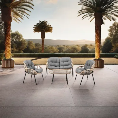 Luxury European Style Rattan/Wicker Outdoor Furniture Sets for Coffee Shops Gardens Parks Thicker Cushions Customizable Options