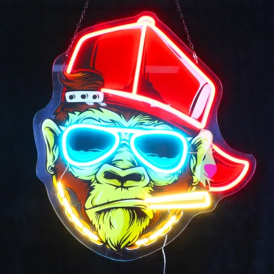 Business Logo Sign Dropship Custom Made UV Printed Monkey Long Durable Illuminated Acrylic LED Light Neon for Bar Shop