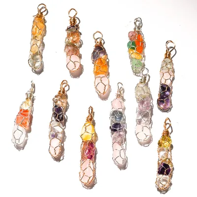 Wholesale Natural Crystal Pendant Crystal Gravel Metal Net Pendant Crystal Crafts Gifts