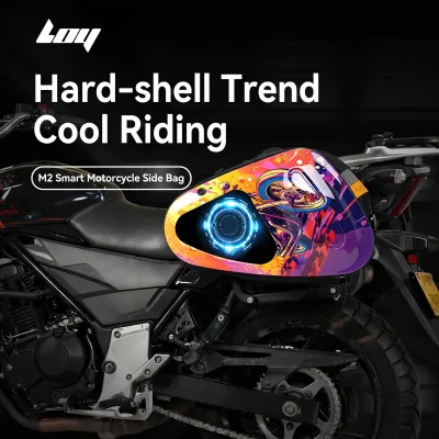LOY M2-1 Hurricane Hard Shell Motorcycle Saddlebag Side Bag LED 80x52 Pixel APP Control Waterproof Fits Full Face Helmet