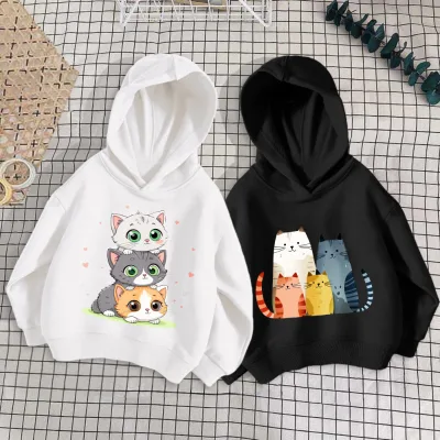 Autumn Winter New Children's Hooded Sweater Korean Style Loose Coat Girl's Long-sleeved Cute Printed Lined Baby Top Children's