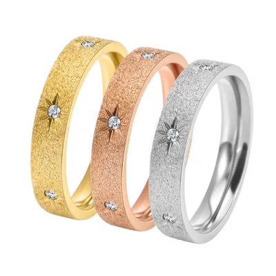 Cross-Border New Product: Titanium Steel Sand Womens Sunflower Ring With Matte Finish, 18K Elegant