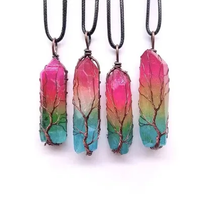 Handmade Aura Quartz Crystal Point Pendant