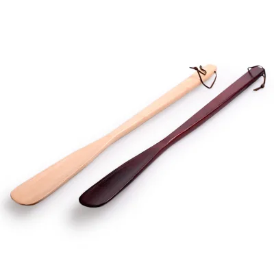 High Quality Walnut Colour Solid Wood Long Handle Shoe Horn With Hanging Hole Wearing Shoes Helper