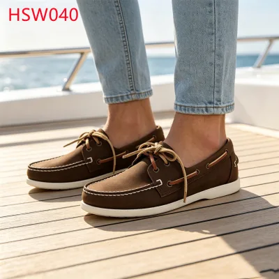 LXG,Networking Event Lace-up Style Hua Singh Leather Moccasin Shoes Park Visit Reduce Foot Friction Brown Boat Shoes HSW040