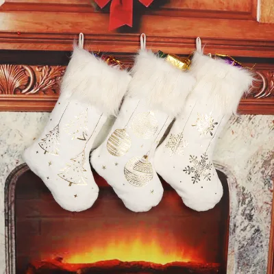 Hot Selling Christmas Hot Stamping Socks Gift Bag Christmas Decorative Stocking for Xmas Festival Fireplace Home Ornament