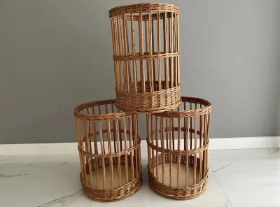 Rustic Tall Bread Display Bin Wicker Baguette Basket Handmade Storage Baskets Natural Rattan Modern Animal Shaped Eco-Friendly