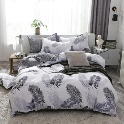 2026 New Luxury Modern Folded Printed Feather Pattern High Quality Four-Piece Polyester Set for Home & Hotel Use