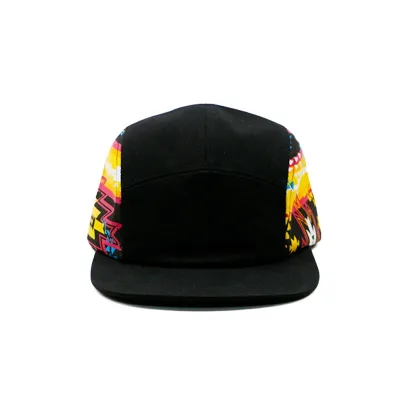 Wholesale Custom High Quality 5 Panel Nylon Strap Canvas Caps Two-Tone Plain Camper Hats