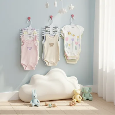 Newborn Unisex 5-Piece Cotton Clothing Set Breathable Printed Shorts & O-Neck Design for Summer Homewear