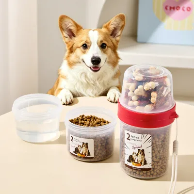 Custom Logo Double Layer 2 Way Portable Pet Bottle for Dogs Cats Outdoor Travel Food Water Storage Container