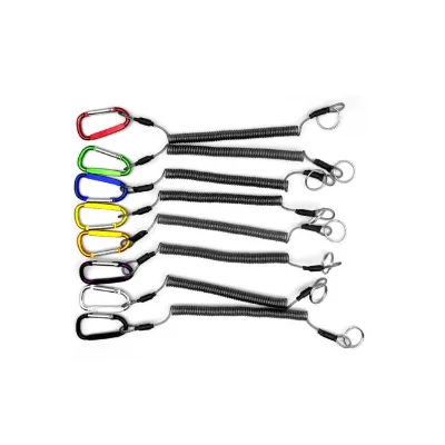 Fishing Spring Rope Tool Lanyard Plastic Retractable Coiled Fishing Rope with Camping Carabiner for Fishing Tools