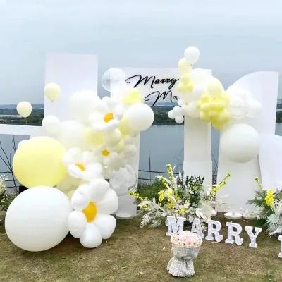 Macaron Yellow Outdoor Indoor Daisy Birthday Party Balloon Arch Background Decoration Balloons Set