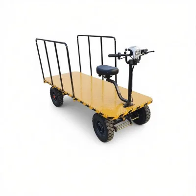 Raised Guardrail Electric Flatbed Trolley, Less Likely for Bulk Goods to Slide Off for Workshop Logistics