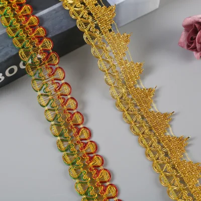 Clothing Accessories Gold and Silver Metallic Border Lace Trim Sequins Golden Yellow Embroidery Lace Trim Gold Lace Trim