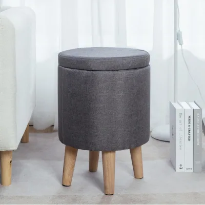 Factory Direct Customizable Round Storage Ottoman with Solid Wood Legs for Living Rooms & Bedrooms