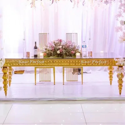 Customization Graceful White Rectangle Marble Top Gold Stainless Steel Wedding Dining Room Party Table