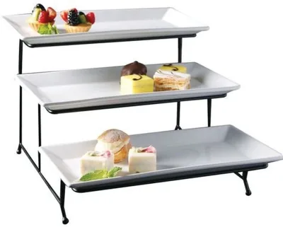 2024 3 Tier Rectangular Serving Platter Three Tiered Cake Tray Stand Food Server Display Plate Rack