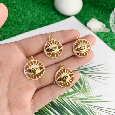 big hollow eye round shape necklace charms zircon stone pave jewelry pendants