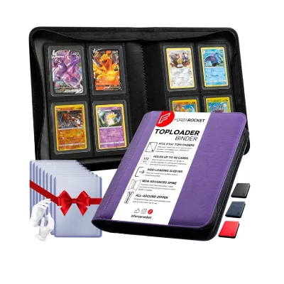 Custom Logo Size Premium PU Leather 4-Pocket Card Album with Emboss Cover Slab Holder Binder with Sleeves
