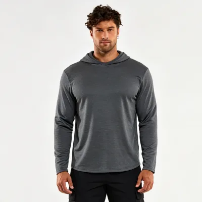 Men Hooded Quick Dry Pullover Sweatshirt,Moisture Wicking Breathable Base Top,for Outdoor Fitness Activity