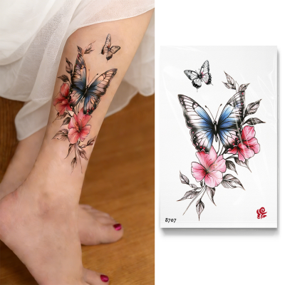 Butterfly Temporary Tattoo for Arm Leg Waterproof Long Lasting Paper Colorful Flowers Fake Tattoo Sticker Fashionable Design