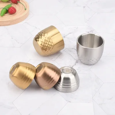 Korean-style Hammer Texture 304 Stainless Steel Double-layer Mini Mouth Cup 2-liang White Spirit Cup Outdoor Portable Tea Cup
