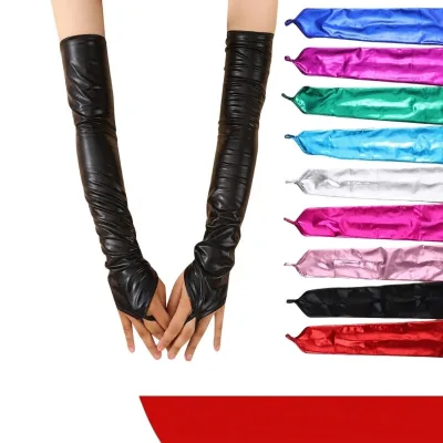 European Gothic-style 48cm Patent Leather Fingerless Long Gloves Womensexy Bridal Party Opera GlovesSummer Cross-border