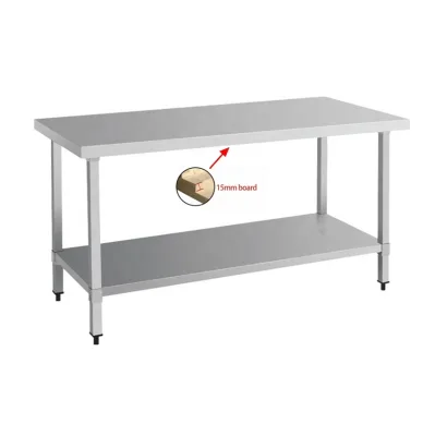 Single Layer Stainless Steel Work Table with Round Legs Backrest Square Shape Kitchen Equipment with Undershelf for Workshops