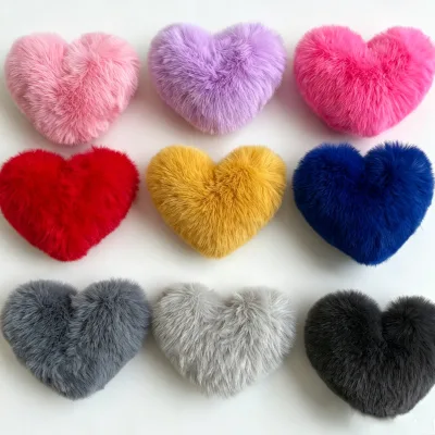 Heart Shaped Fluffy Pom Diy Handbag Accessory Sewing Trimming Material Color Striped Artificial Fur Heart Keychain Hanging