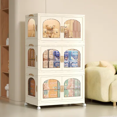 3 Packs 11 Gal Plastic Collapsible Storage Cabinet Box Organizers and Storage Containers with Wheels and Doors