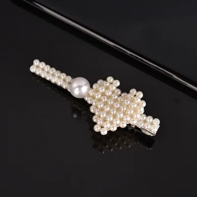 Barrette Hair Pin Women Wedding Party Jewelry Gold Plated Crystal Simulation Hear Pearl Hair Clip