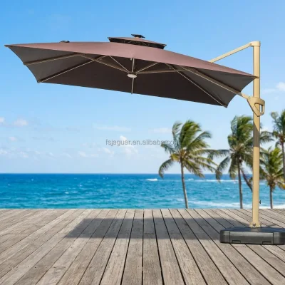 Modern Foldable Waterproof Garden Umbrella UV Protected Double Canopy Aluminum Cantilever Sun Shade for Restaurant Courtyard