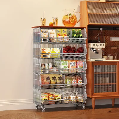 Influencer-Style Cart Vegetable Rack Kitchen Floor-Standing 5-Tier Large-Capacity Multi-Purpose Carbon Steel Snack Fruit Storage