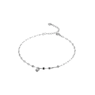 S925 Silver Minimalist Rhodium Plated Lucky Bead Anklet New Trendy Light Luxury Women's Travel Commemoration Gift Jewelry
