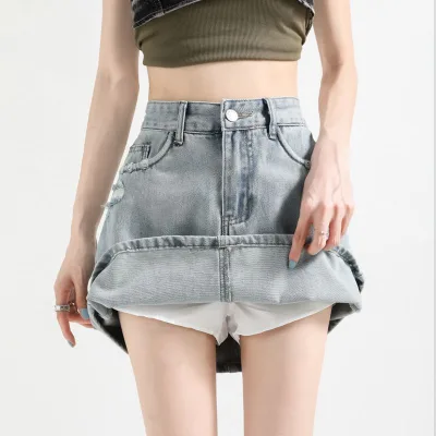Summer New Jean Anti-walking Light Hundred Lining Thin Package Hip Skirt Light-colored Denim Skirt