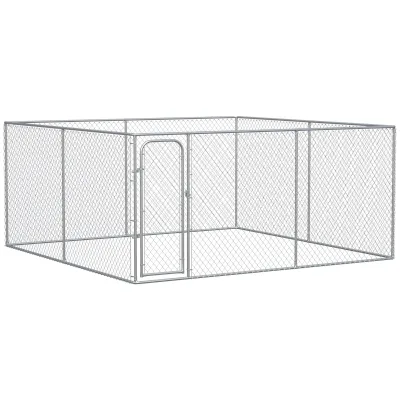 Large Outdoor Dog Kennel Playpen with Secure Lock Modern Style and Breathable Metal Featuring Animal Pattern