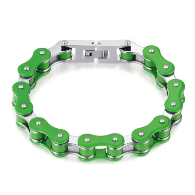 Trendy Hip Hop Handmade Circle Stainless Steel Bike Bracelet Green Punk Cuban Chain Tennis Bracelet for Men Bangles Jewelry